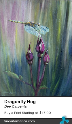 Dragonfly Hug by Dee Carpenter - Painting - Oil On Board