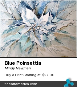 Blue Poinsettia by Mindy Newman - Painting - Watercolor On Archival Paper Or Canvas