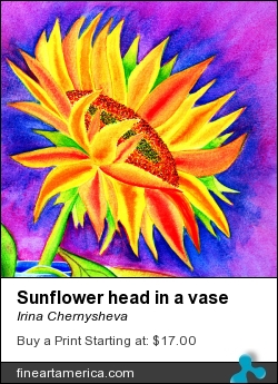 Sunflower Head In A Vase by Irina Chernysheva - Painting - Watercolour