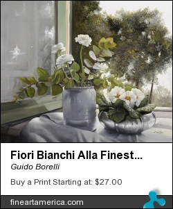 Fiori Bianchi Alla Finestra by Guido Borelli - Painting - Oil On Canvas