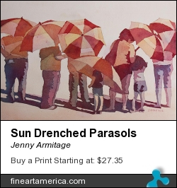 Sun Drenched Parasols by Jenny Armitage - Painting - Transparent Watercolor On Paper