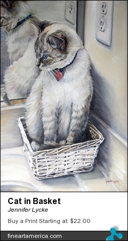 Cat In Basket by Jennifer Lycke - Painting - Oil On Canvas