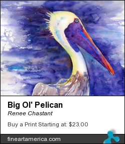 Big Ol' Pelican by Renee Chastant - Painting - Watercolor On Paper