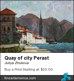 Quay Of City Perast by Juliya Zhukova - Painting - Oil On Canvas, 50-70cm
