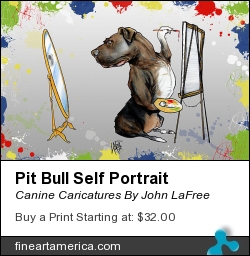 Pit Bull Self Portrait by Canine Caricatures By John LaFree - Drawing - Prismacolor Markers And Color Stix On Bristol Paper
