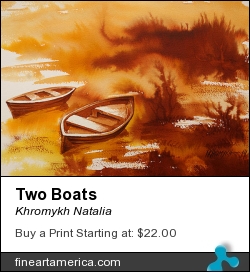 Two Boats by Khromykh Natalia - Painting - Watercolor,paper