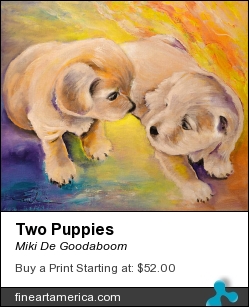 Two Puppies by Miki De Goodaboom - Painting