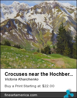 Crocuses Near The Hochberg Mountain by Victoria Kharchenko - Painting