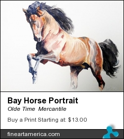 Bay Horse Portrait by Olde Time  Mercantile - Painting - Watercolor