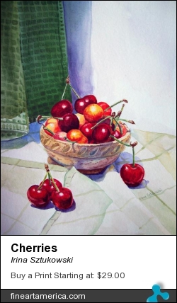 Cherries by Irina Sztukowski - Painting - Watercolor