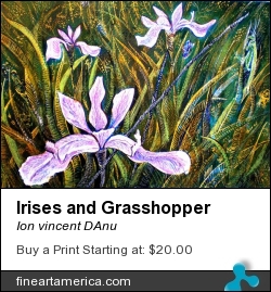 Irises And Grasshopper by Ion vincent DAnu - Painting - Acrylics & Inks