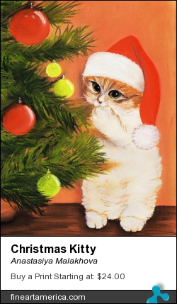 Christmas Kitty by Anastasiya Malakhova - pastels on paper