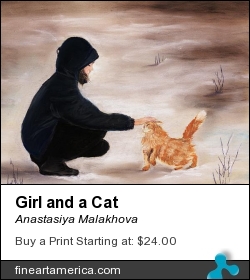 Girl and a Cat by Anastasiya Malakhova - pastels on paper