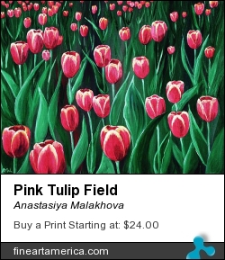 Pink Tulip Field by Anastasiya Malakhova - acrylic on canvas, digitally altered