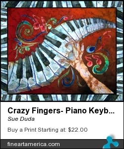 Crazy Fingers- Piano Keyboard - Bordered by Sue Duda - Painting - Batik On Silk