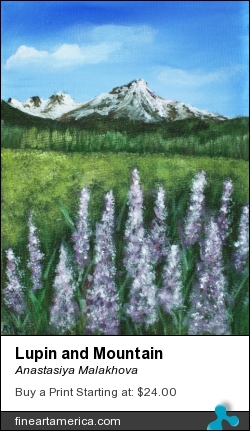 Lupin and Mountain by Anastasiya Malakhova - acrylic on canvas board