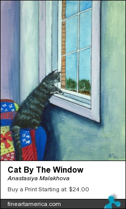 Cat By The Window by Anastasiya Malakhova - acrylic on canvas
