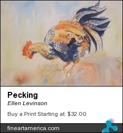 Pecking by Ellen Levinson - Painting - Watercolor