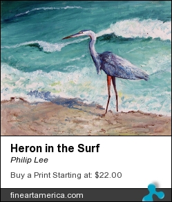 Heron In The Surf by Philip Lee - Painting - Oil Painting