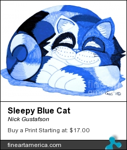Sleepy Blue Cat by Nick Gustafson - Drawing - Prisma Markers