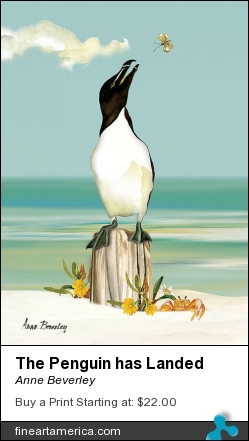 The Penguin Has Landed by Anne Beverley - Painting - Watercolors