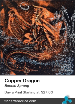 Copper Dragon by Bonnie Sprung - Painting - Dimensional Textile Paint On Black Canvas