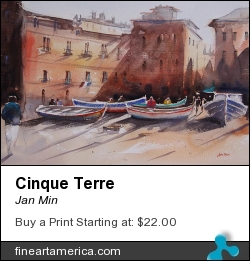 Cinque Terre by Jan Min - Painting - Aquarel