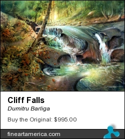 Cliff Falls by Dumitru Barliga - Painting - Watercolor