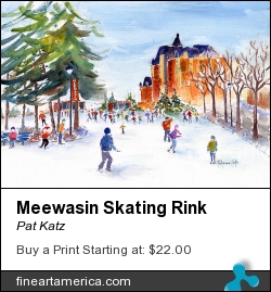 Meewasin Skating Rink by Pat Katz - Painting - Watercolor & Ink