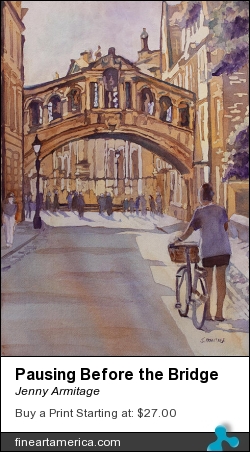 Pausing Before The Bridge by Jenny Armitage - Painting - Transparent Watercolor