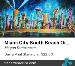 Miami City South Beach Original Painting Tropical Cityscape Art Miami Night Life By Madart Absolut X by Megan Duncanson - Painting - Acrylic On Canvas