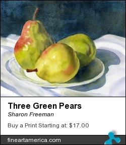 Three Green Pears by Sharon Freeman - Painting - Watercolor On Paper