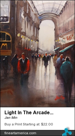 Light In The Arcade... by Jan Min - Painting - Aquarel
