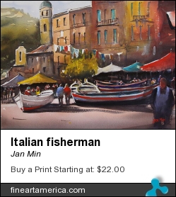 Italian Fisherman by Jan Min - Painting - Aquarel