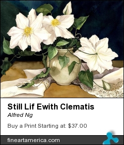 Still Lif Ewith Clematis by Alfred Ng - Painting - Watercolor On Paper