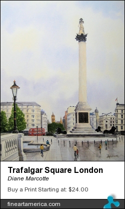 Trafalgar Square London by Diane Marcotte - Painting - Watercolour
