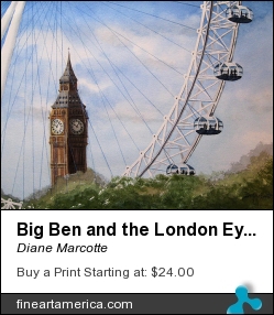 Big Ben And The London Eye by Diane Marcotte - Painting - Watercolour