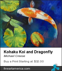 Kohaku Koi And Dragonfly by Michael Creese - Painting - Oil On Canvas