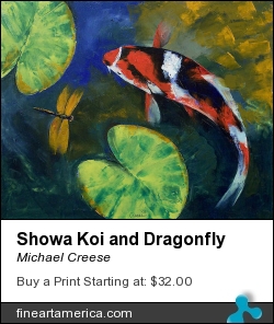 Showa Koi And Dragonfly by Michael Creese - Painting - Oil On Canvas
