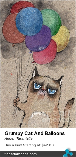 Grumpy Cat And Balloons by Angel  Tarantella - Painting
