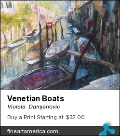 Venetian Boats by Violeta Damjanovic - Painting - Watercolor