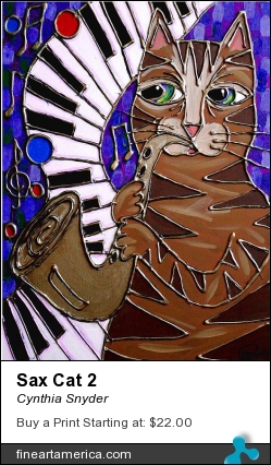 Sax Cat 2 by Cynthia Snyder - Painting - Acrylic Mixed Media On Canvas