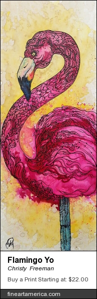 Flamingo Yo by Christy Freeman - Painting - Watercolor, Coffee, Acrylic