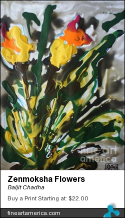 Zenmoksha Flowers by Baljit Chadha - Painting - Mixmedia On Paper