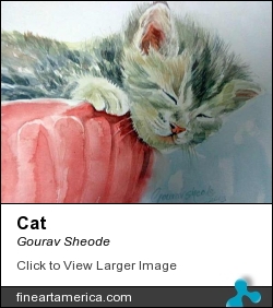 Cat by Gourav Sheode - Painting - Watercolor