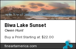 Biwa Lake Sunset by Owen Hunt - Painting - Watercolor