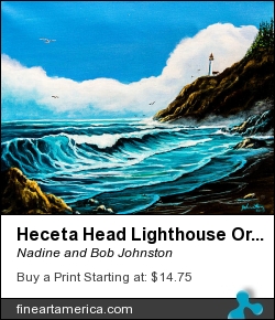 Heceta Head Lighthouse Oregon Coast by Nadine and Bob Johnston - Painting - Digital Paintings - Canvas & Prints. Summer Special: Greeting Or Note Cards @ Our Cost - Save Even More 10 Or 25 Packs
