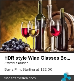 Hdr Style Wine Glasses Bottle Cask And Grapes by Elaine Plesser - Painting