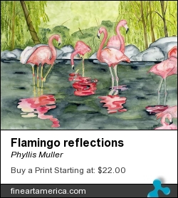 Flamingo Reflections by Phyllis Muller - Painting - Watercolor