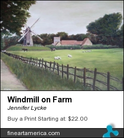 Windmill On Farm by Jennifer Lycke - Painting - Oil On Panel